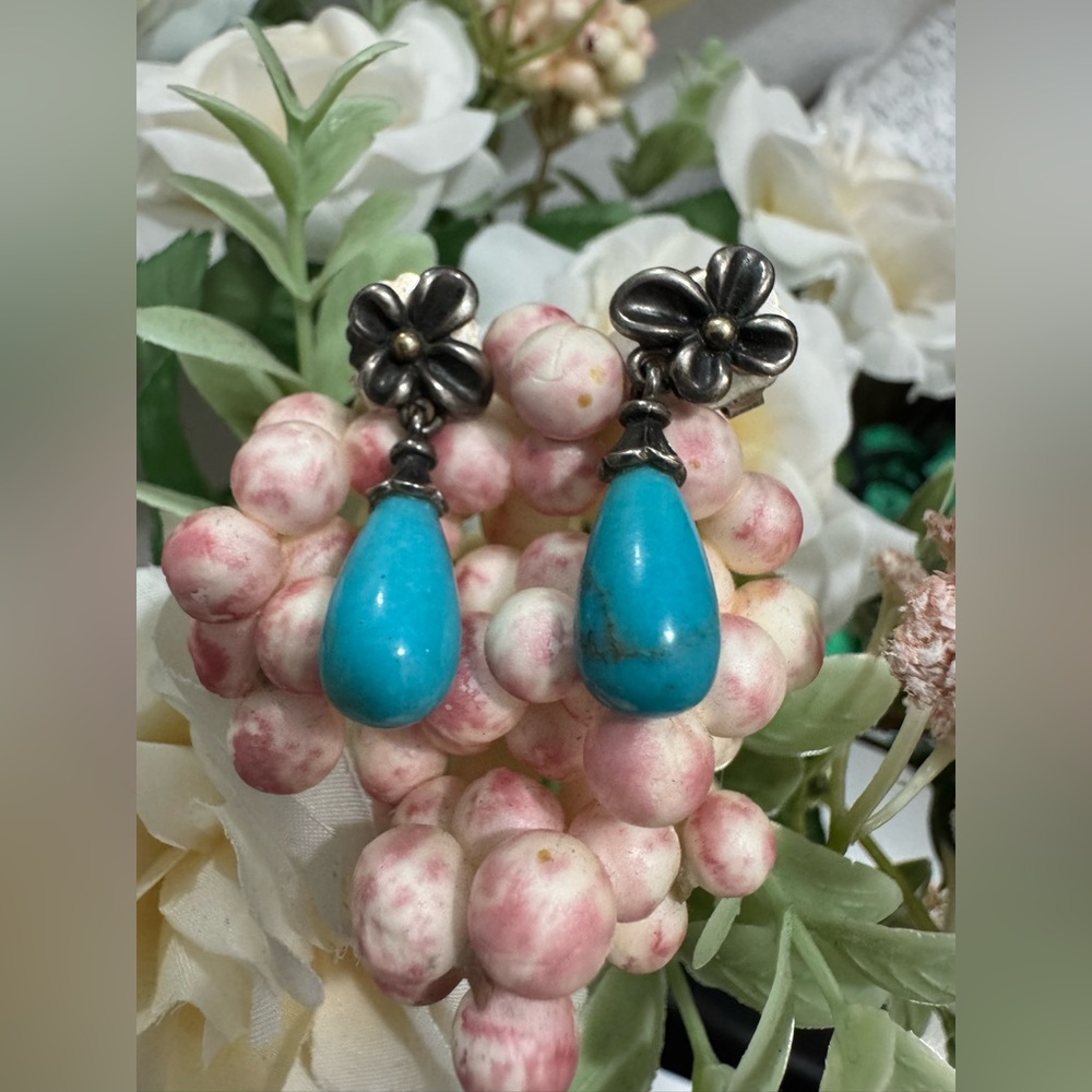 Elegant Ann King Sterling Silver 925/ 18 K Gold Turquoise Earrings